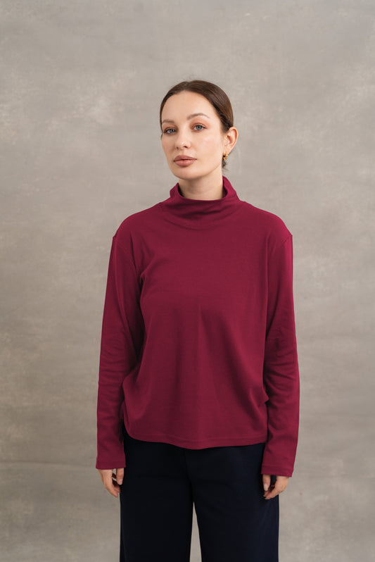 Turtle Neck Top In Dark Red