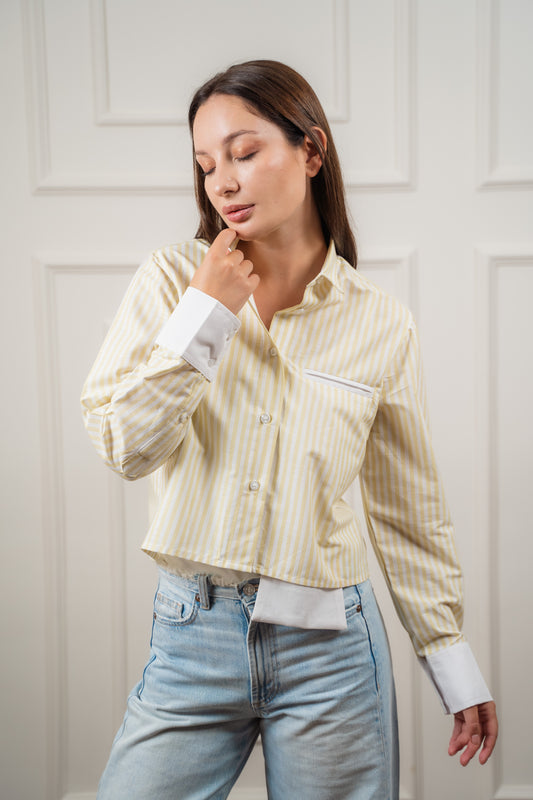 Striped Cropped Shirt In Yellow