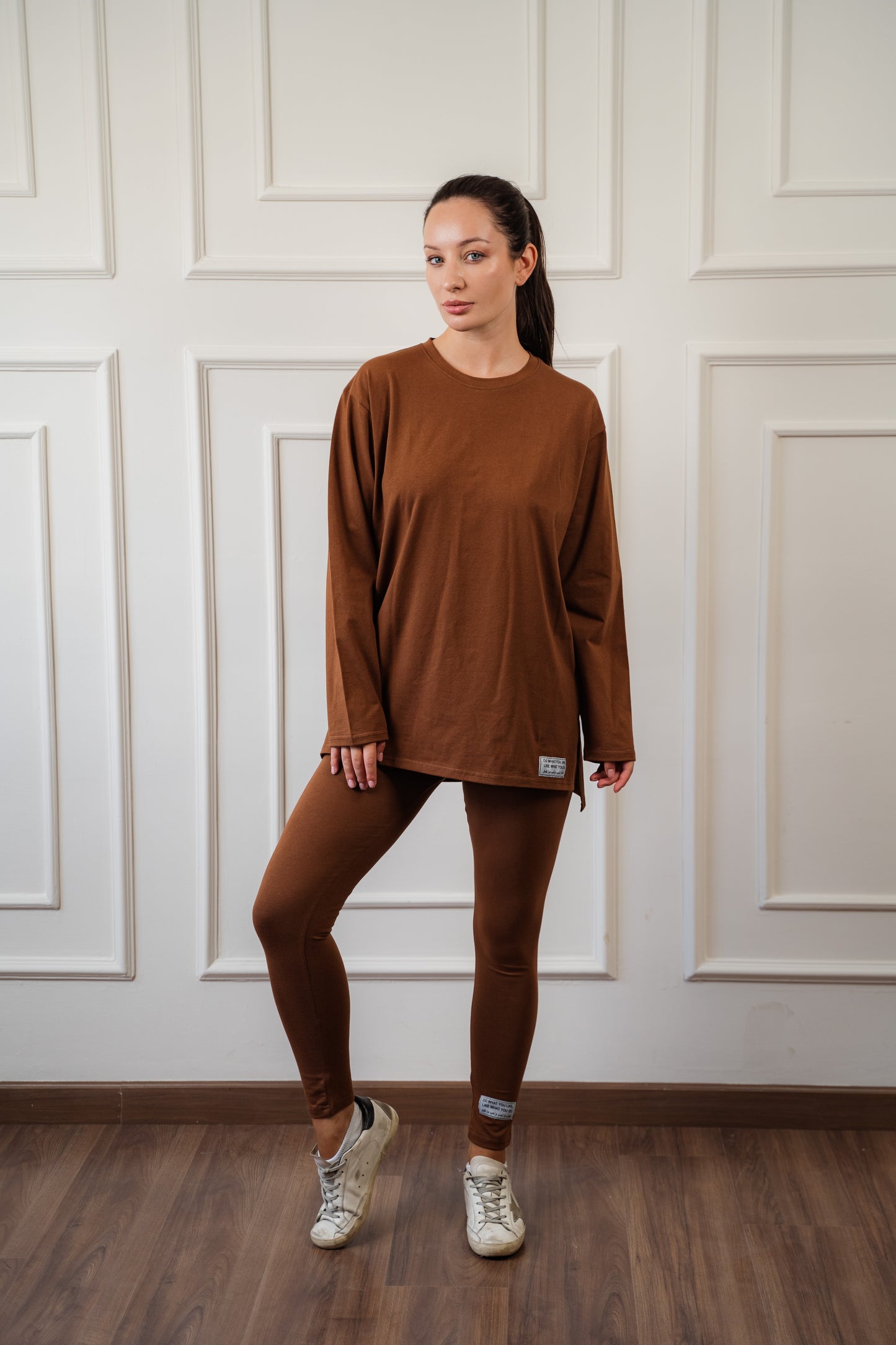 Long Sleeves Cotton Brown Legging Set