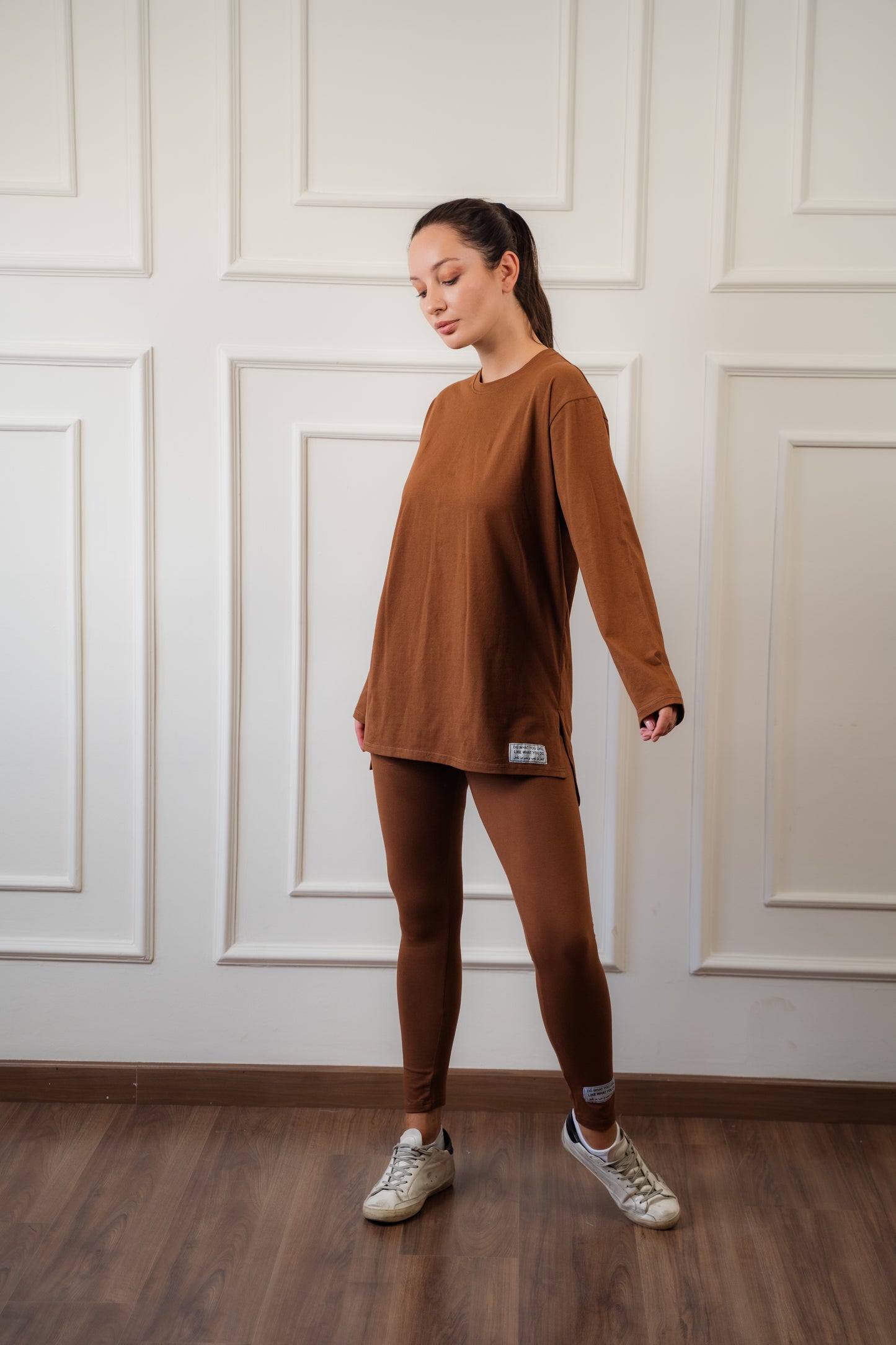 Long Sleeves Cotton Brown Legging Set