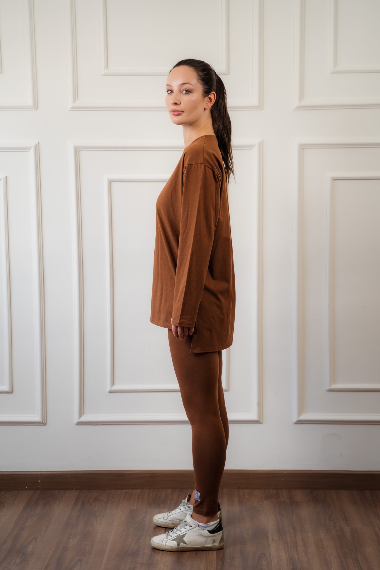 Long Sleeves Cotton Brown Legging Set