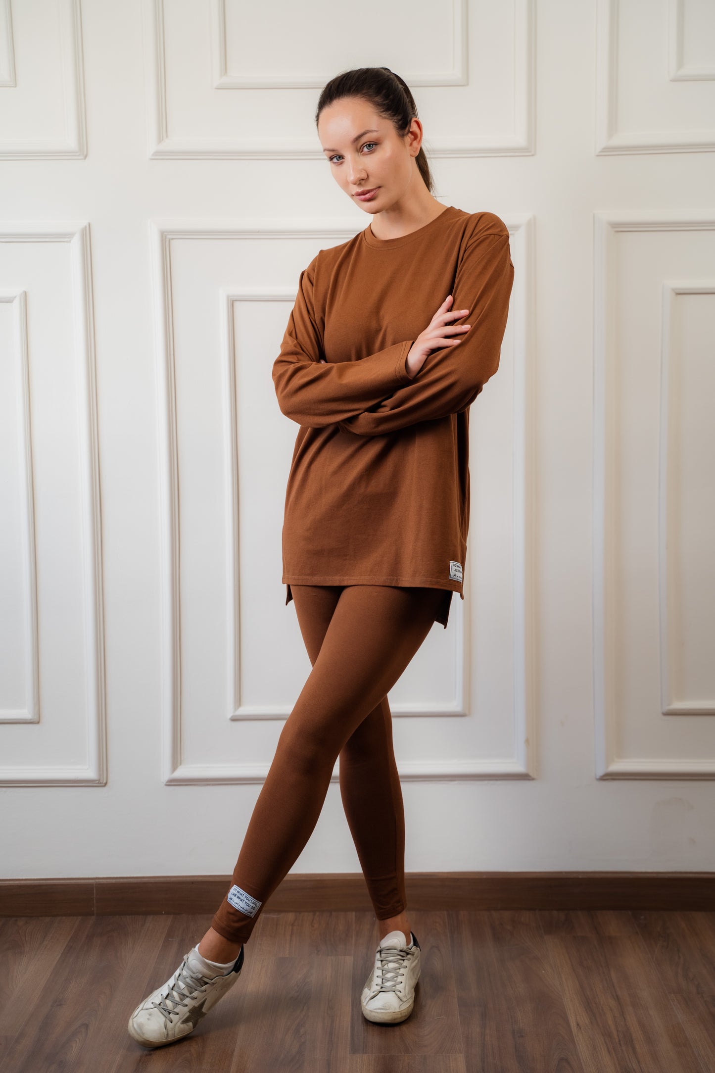 Long Sleeves Cotton Brown Legging Set