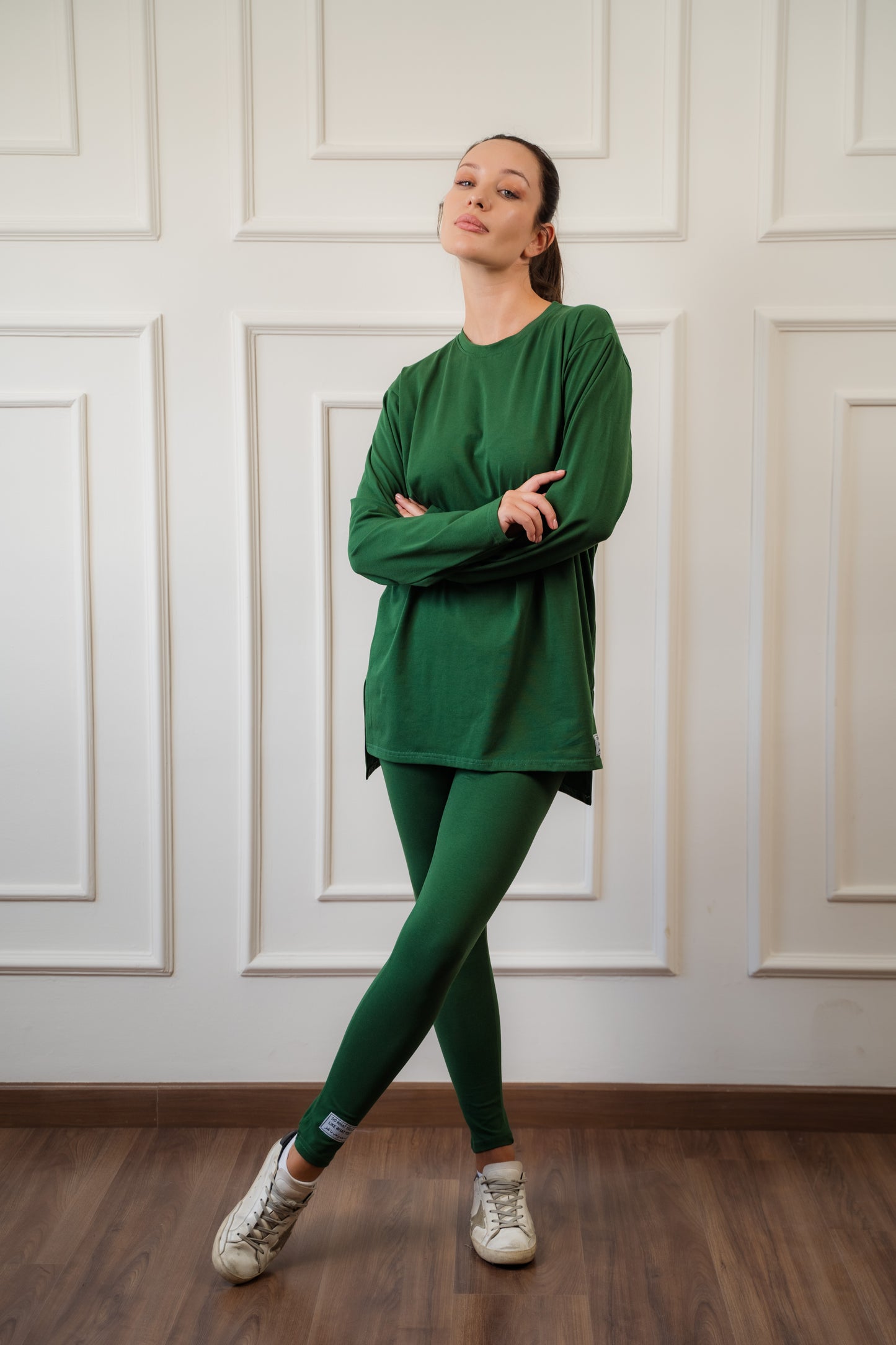 Long Sleeves Cotton Olive Legging Set