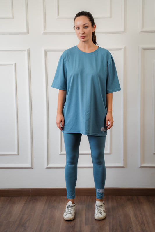 Cotton Petrol-Blue Legging Set