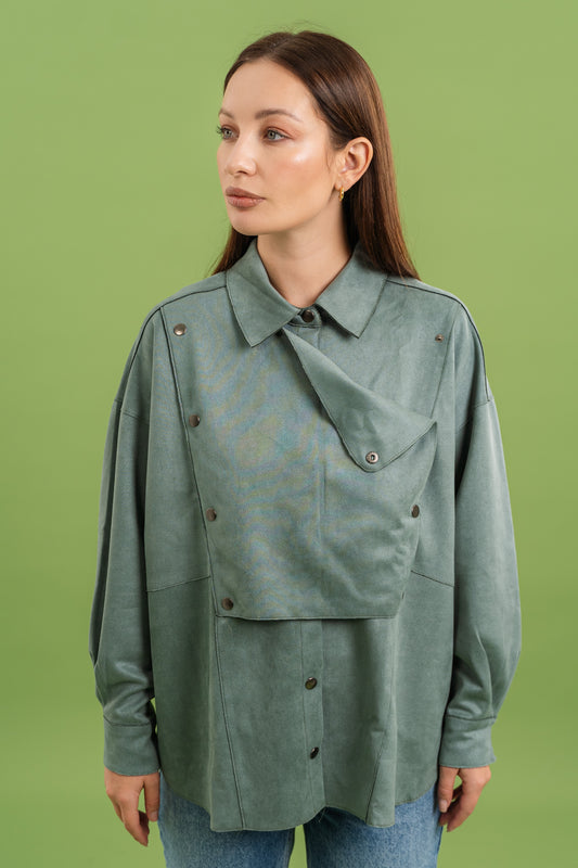 Faux Suede Overshirt In Mint