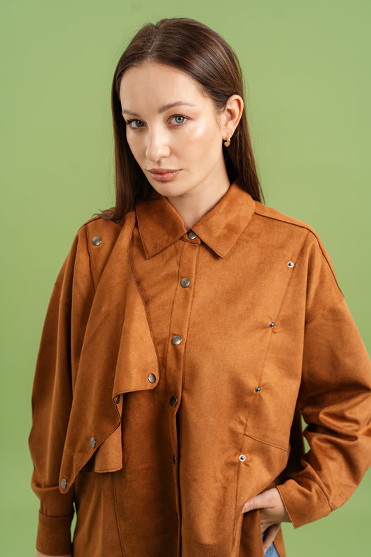 Faux Suede Overshirt In Camel