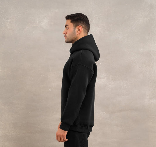 Men Basic Fleece Hoodie In Black