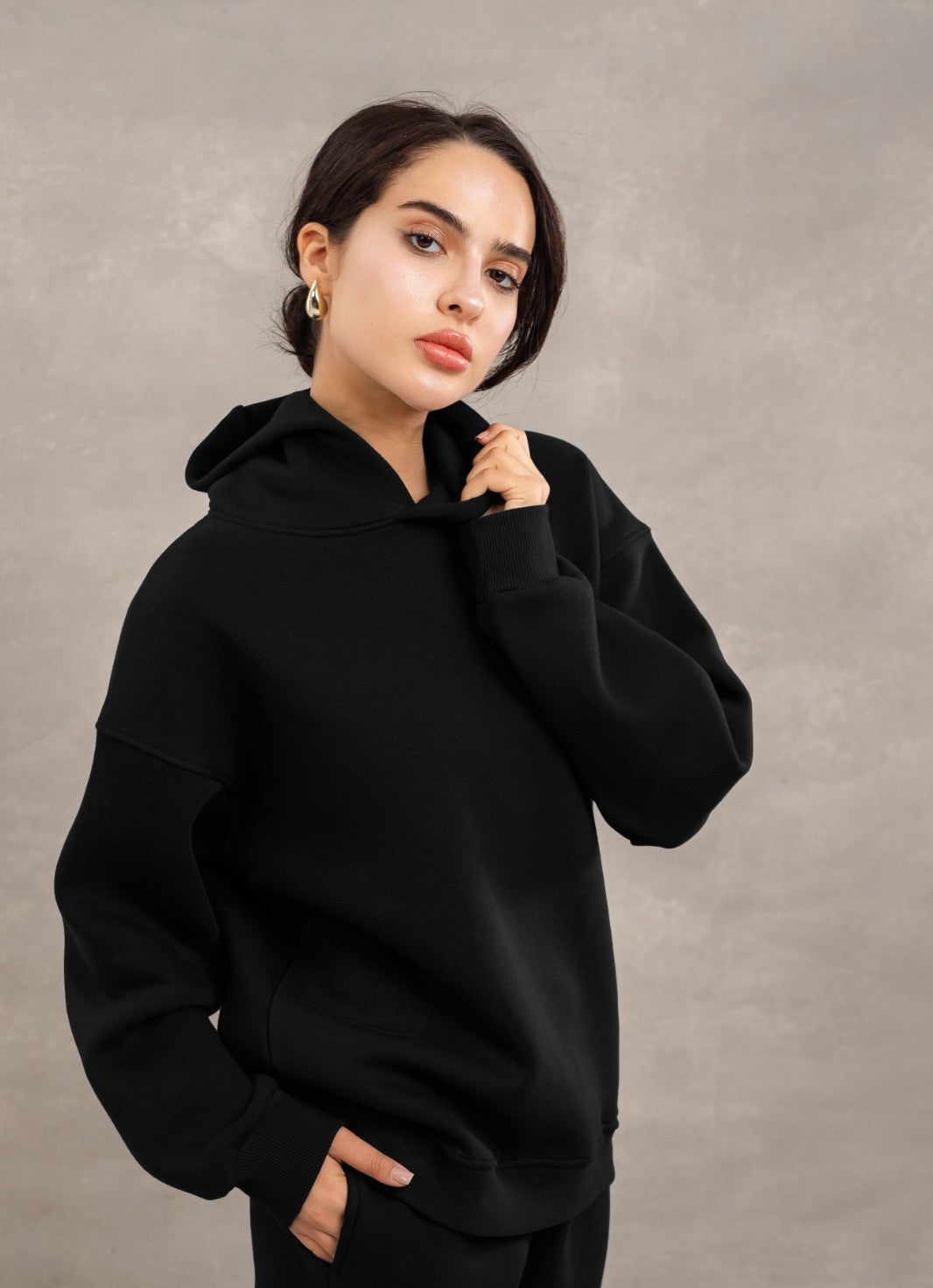 Basic Fleece Hoodie In Black