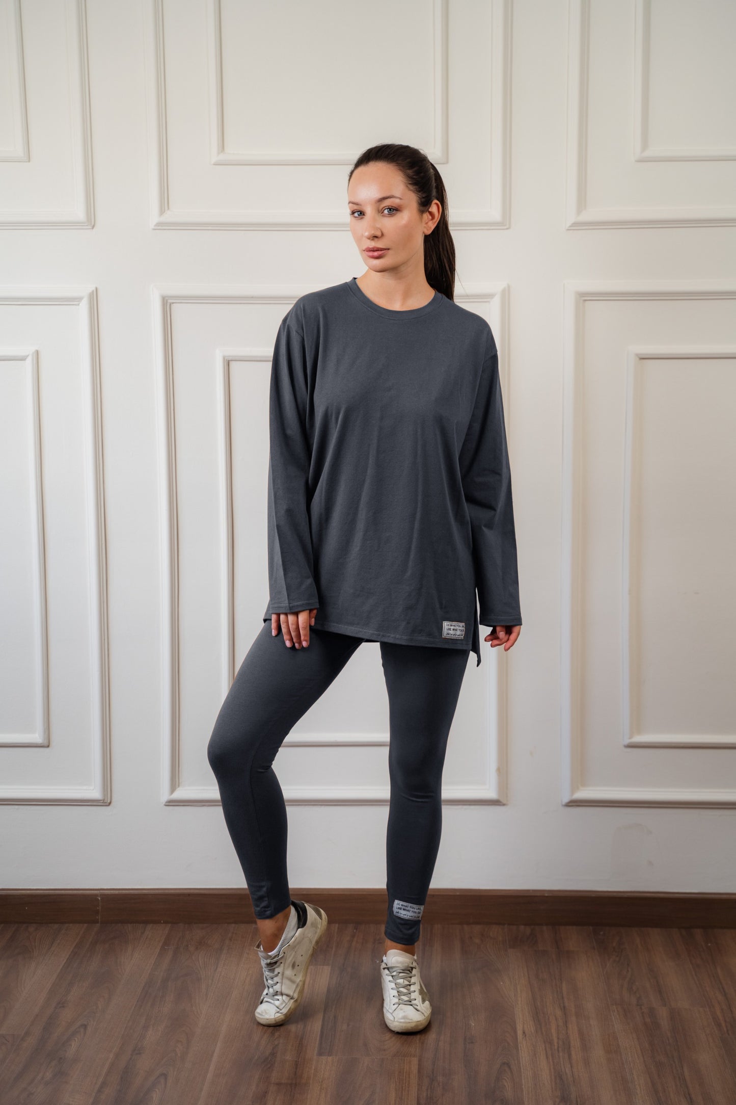 Long Sleeves Cotton Gray Legging Set